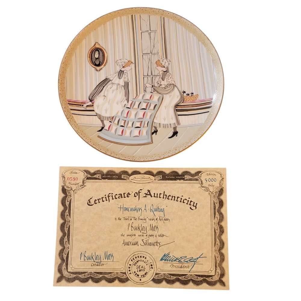 P. BUCKLEY MOSS "HOMEMAKERS A- QUILTING" 8.5" PLATE